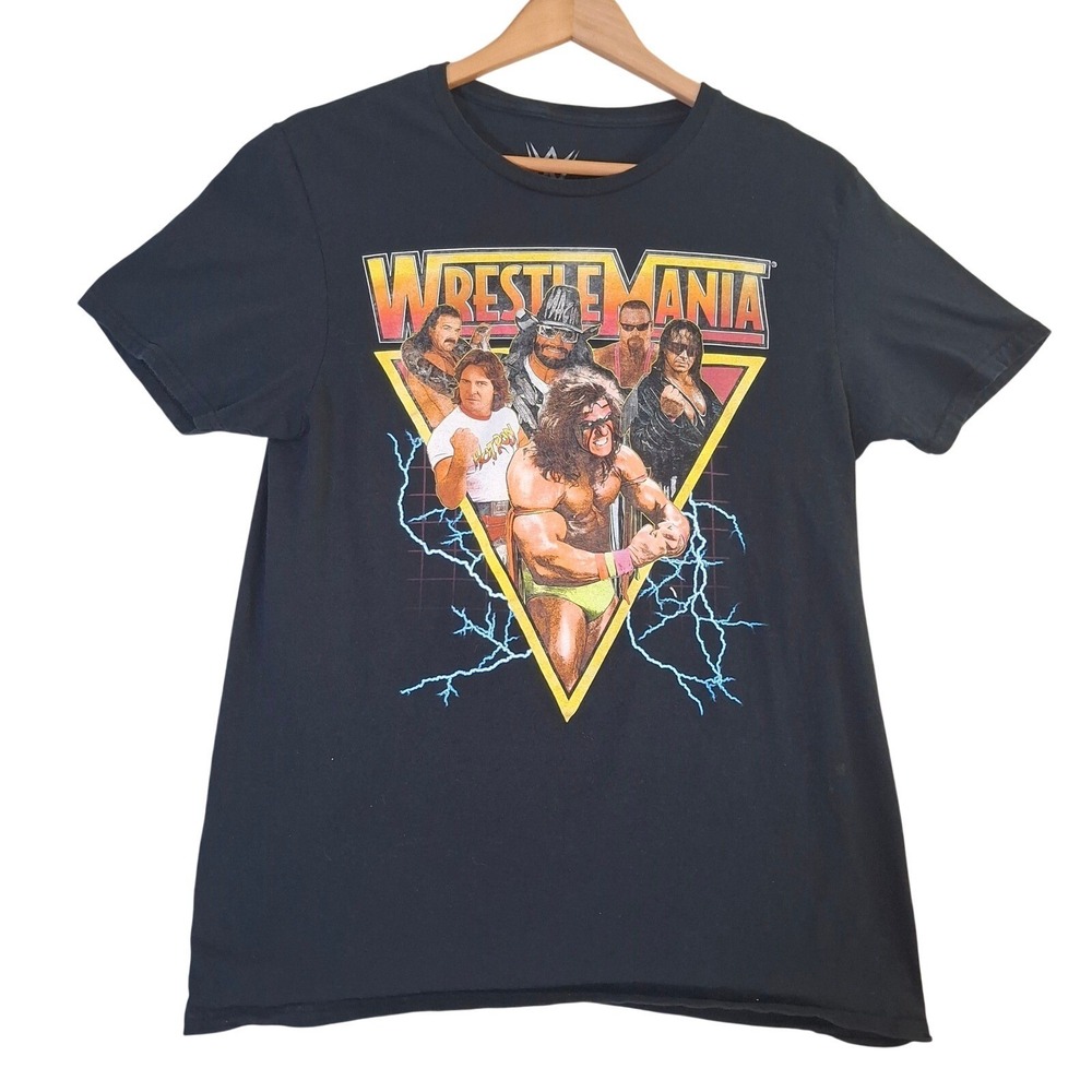 WWE WrestleMania Kids T-Shirt Black Graphic Tee Legends Ultimate Warrior Medium